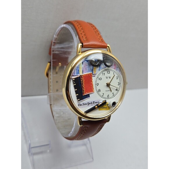 Whimsical Gifts Book Lover 3D Watch Gold Tone Quartz Leather USA New Battery main image 11